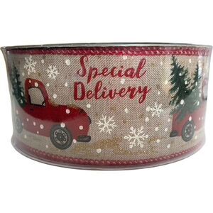 Red Truck Christmas Tree Presents 2.5 inch x 50 Yards, Premium Wired Ribbon New!